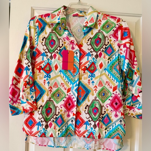 Vilagallo Tops - VILAGALLO POLINE IKAT MULTICOLOR Button Down Blouse NWT Size 42